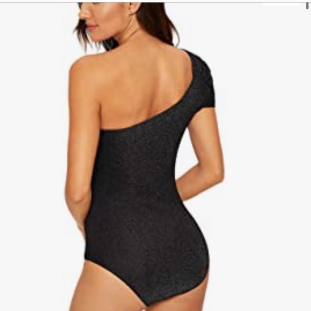 One Shoulder Asymmetrical Glitter Bodysuit XS - Picture 5 of 11